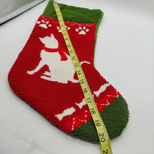North Pole Needlepoint White Cats Fish Christmas Stocking W/ Red Velvet Back - Picture 4 of 6