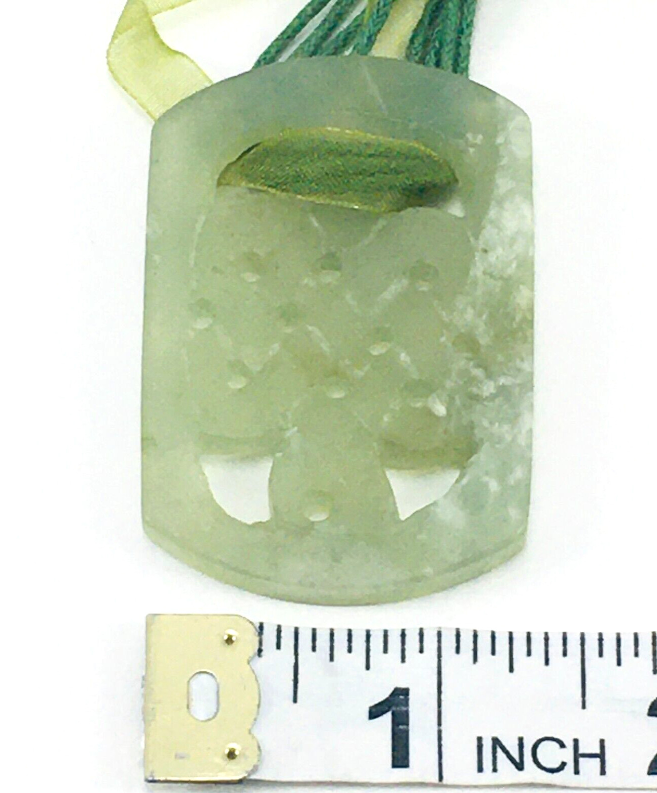 Necklace Oriental Style Carved Rectangular Green … - image 8