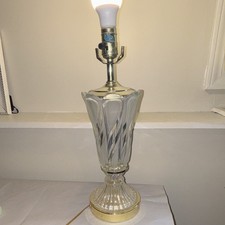 Clear Glass Table Lamp Gold Tone Metal Base Corded Wall Switch No Shade
