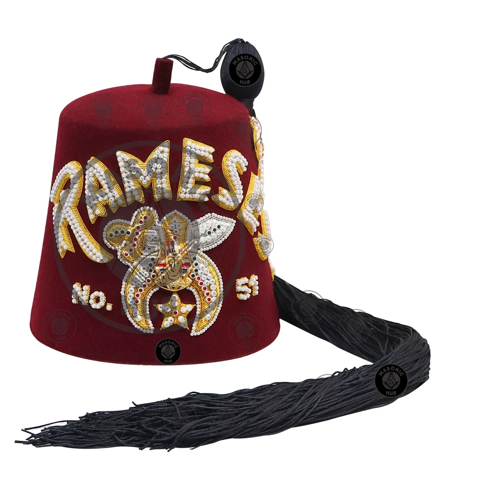Sombrero Shriner Fez Masónico Personalizado, Estrás Bordados y Lingotes por Masonic Hub Foto 2 de 4