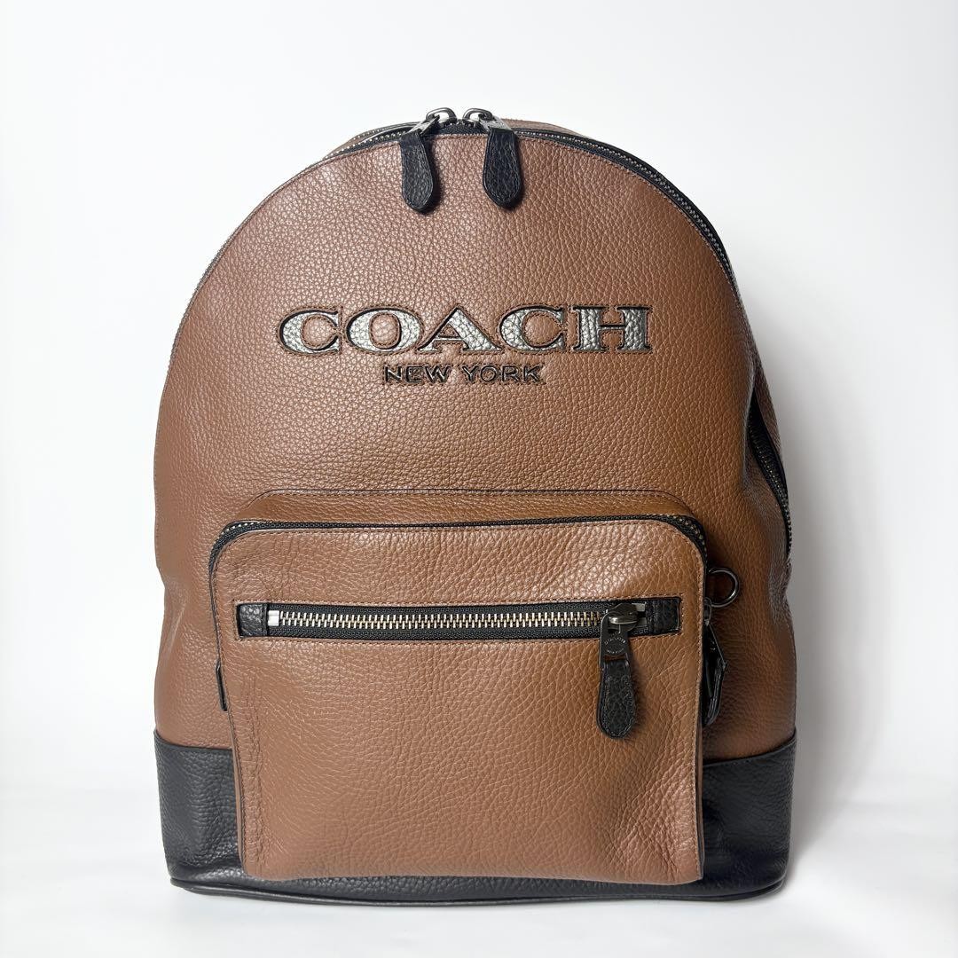 Coach Calf Leather Backpack Brown Used Authentic F37802 Bicolor