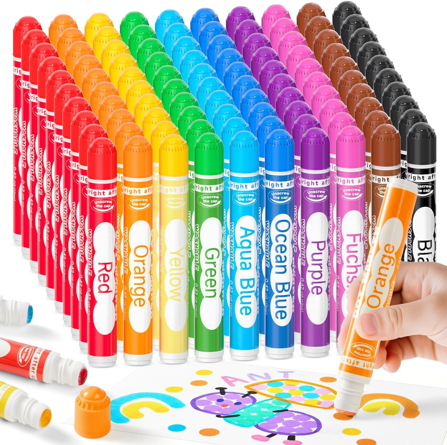 100 Pack Dot Markers, 10 Colors X 10 Sets Washable Bingo Dau