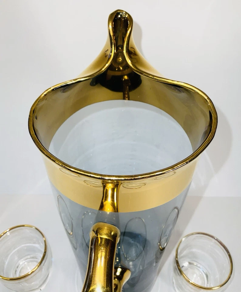 Jarra de vidrio azul soplado a mano MCM de 24K y 4 anclajes enganche Foto 3 de 4