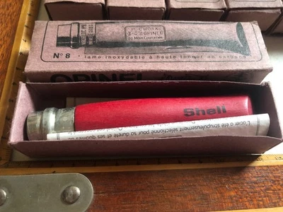 OPINEL NOS N°8 ROUGE SHELL publicitaire rare ancien antique french boite notice - Photo 1/4