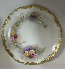 Tressemann & Vogt T&V Limoges Hand Painted Floral with Gold Accent Plate Signed