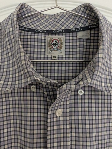 Cinch Men's XL Button Down Short Sleeve Shirt Purple Plaid Western Cowboy