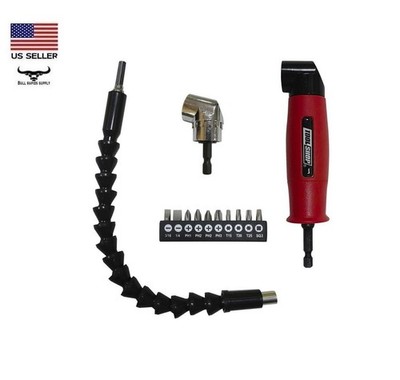 13-piece Right Angle Drill Adapter 105° 90° & 12'' Flex Angle Attachment Hex Bits