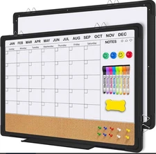 24"x18" Monthly Calendar Whiteboard & Cork Board Combo with Aluminum Frame