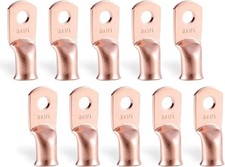 2 AWG 1/4 M6 Copper Ring Terminals 10 Pcs Heavy Duty Battery Cable Lugs Gauge
