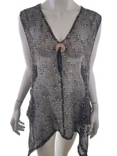 NESLAY Damen Strick-Tunika Gr. M Schwarz Ärmellos Einfarbig V-Ausschnitt