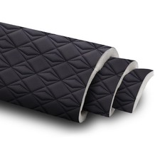 Black Nappa Faux Leather Upholstery Fabric Double Diamond Quilted Foam Backed