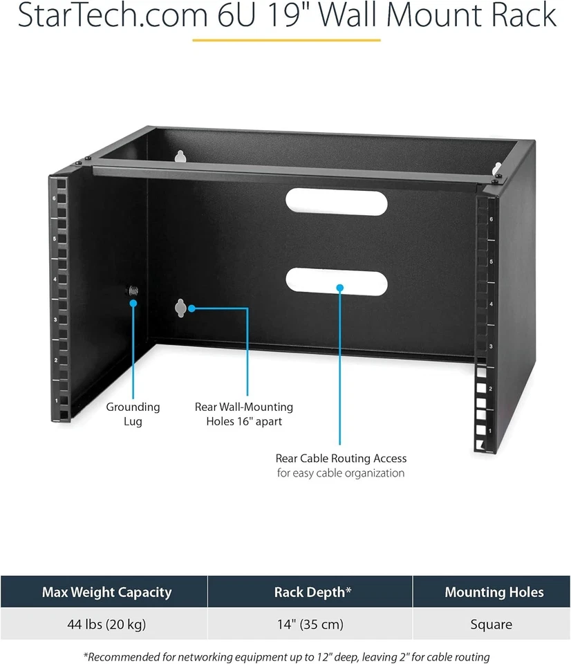6U Wall Mount Network Rack - Low Profile 14In Deep - Secure Your Equipment - Image 4 of 4
