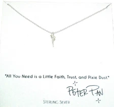 .925 Silver Tinker Bell "FAITH TRUST & PIXIE DUST" Dainty Necklace Disney Park