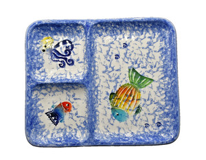 F Giorgi Ceramica Divided Serving Platter Plate Tray Hand Painted Fish Italy