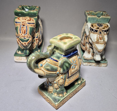 3x Vintage Keramik Glückselefant Aschenbecher 51/2'' Schmuck Geschirr Ornamente Posten