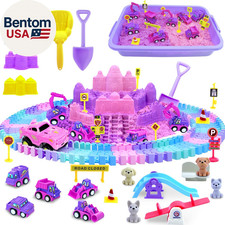 132 Pcs Construction Sand Kit W/ 2.2Lbs Magic Sand 96Pcs Flexible Track 1 Racing