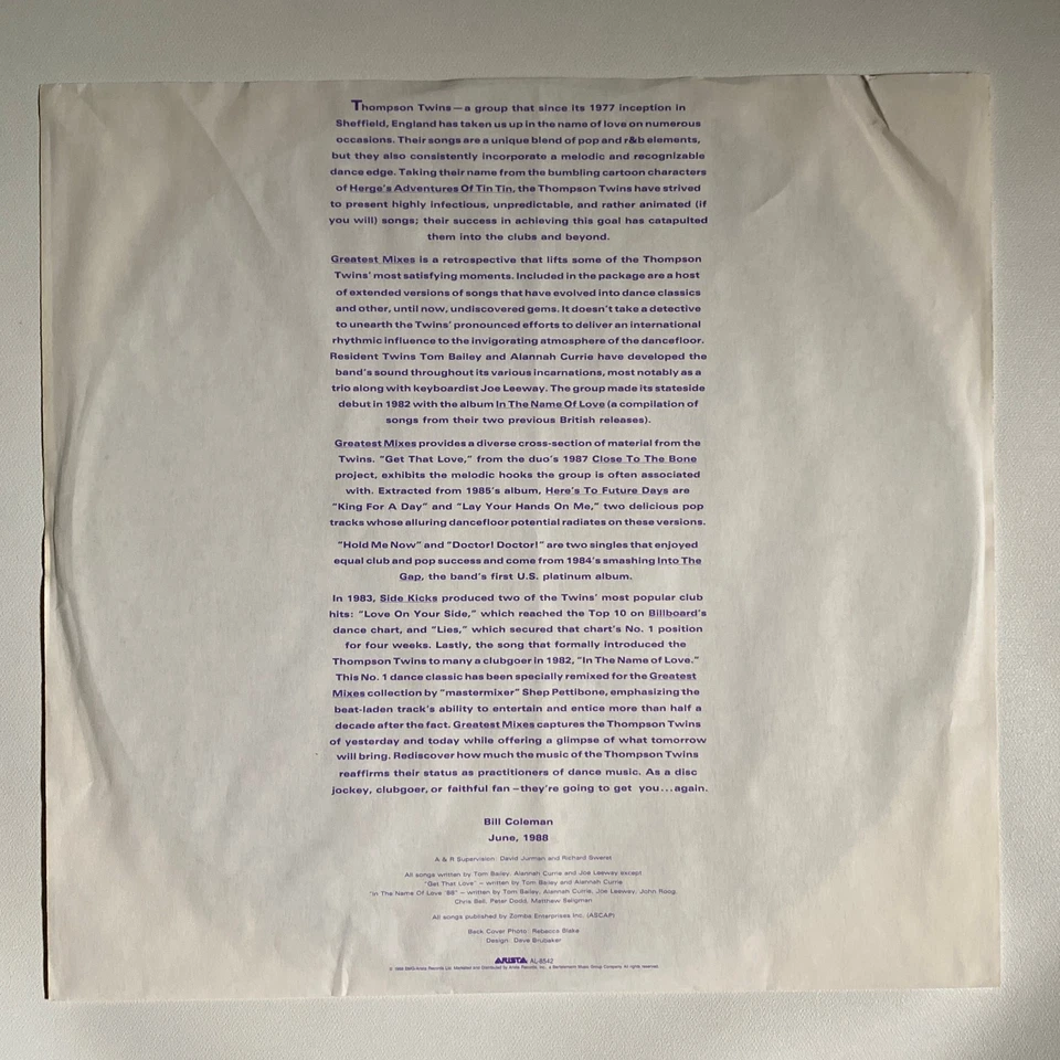 THOMPSON TWINS - The Best Of Greatest Mixes 1988 LP RECORD RARE🔥🔥VG+/NM VINYL Foto 4 de 4