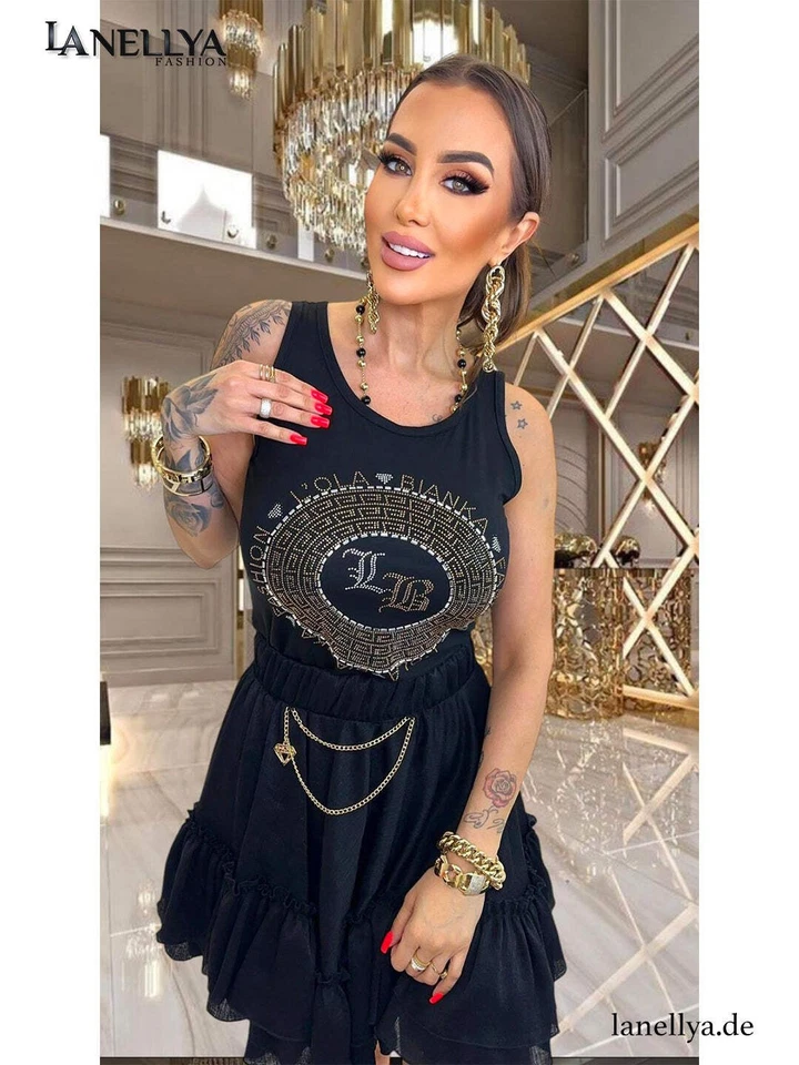 Lola Bianka Damen Top Schwarz – Tanktop mit Strass Logo - Bild 2 von 2