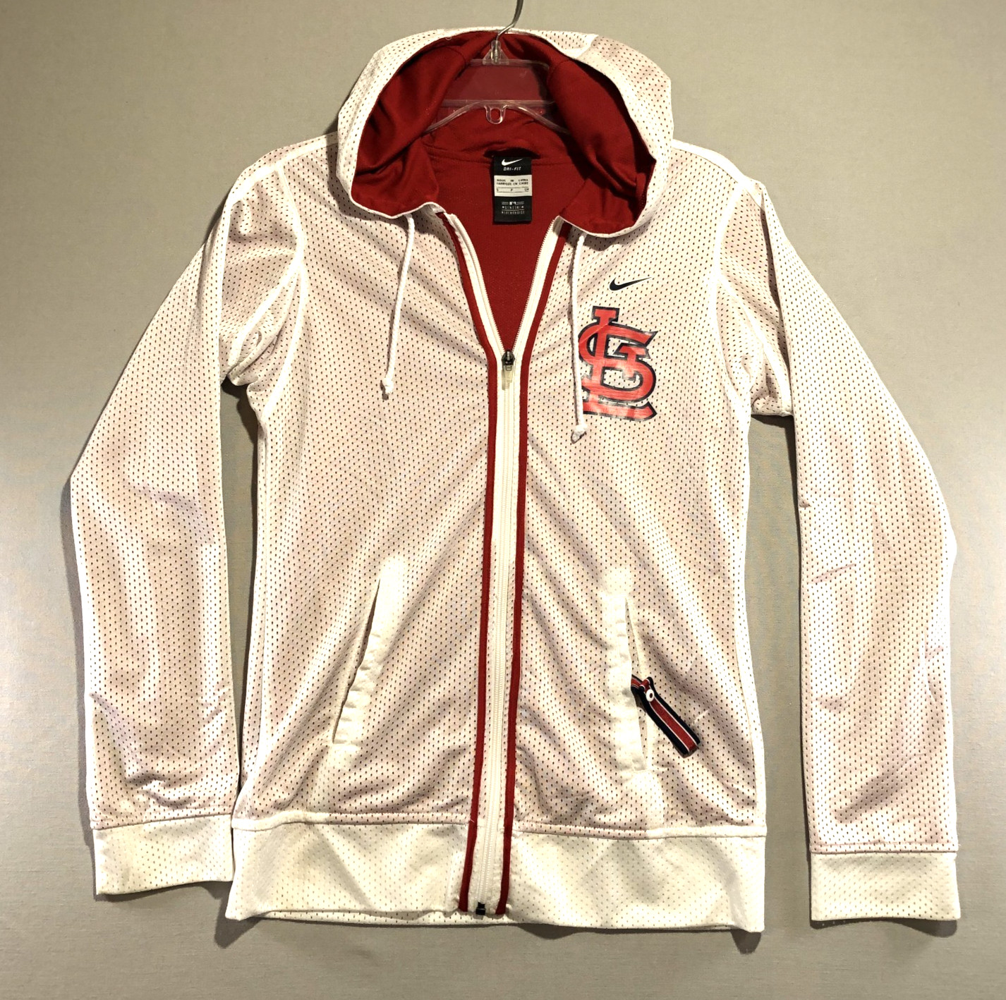 Vtg. St. Louis Cardinals Mens Small Jacket Full Zip White Red Mesh Nike Unisex