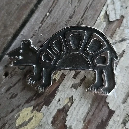 Native American Ernest Medina Zia Sterling Silver Navajo Sacred Bear Pin Brooch 