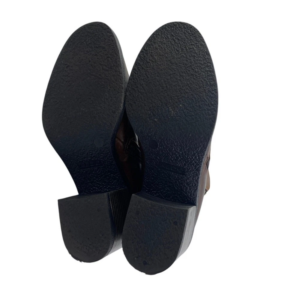 Botas de tornozelo Chelsea femininas Aldo Etelilla couro marrom com zíper salto bloco 7,5 - Imagem 4 de 4