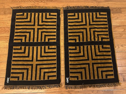Vintage YSL YvesSaintLaurent Black / Gold Fieldcrest Hand Towels (2)