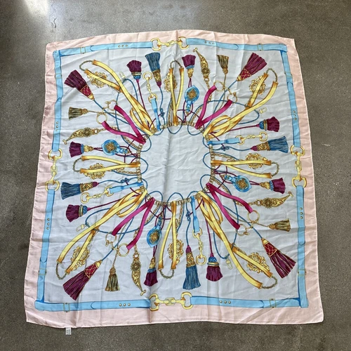 Sciarpa Celine grande quadrata misto seta viscosa passamaneria nappe cinture catena