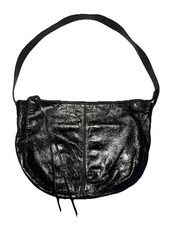 HOBO Leather Shoulder Bag Womens Black Zip Top Hobo Crescent Brass Hardware