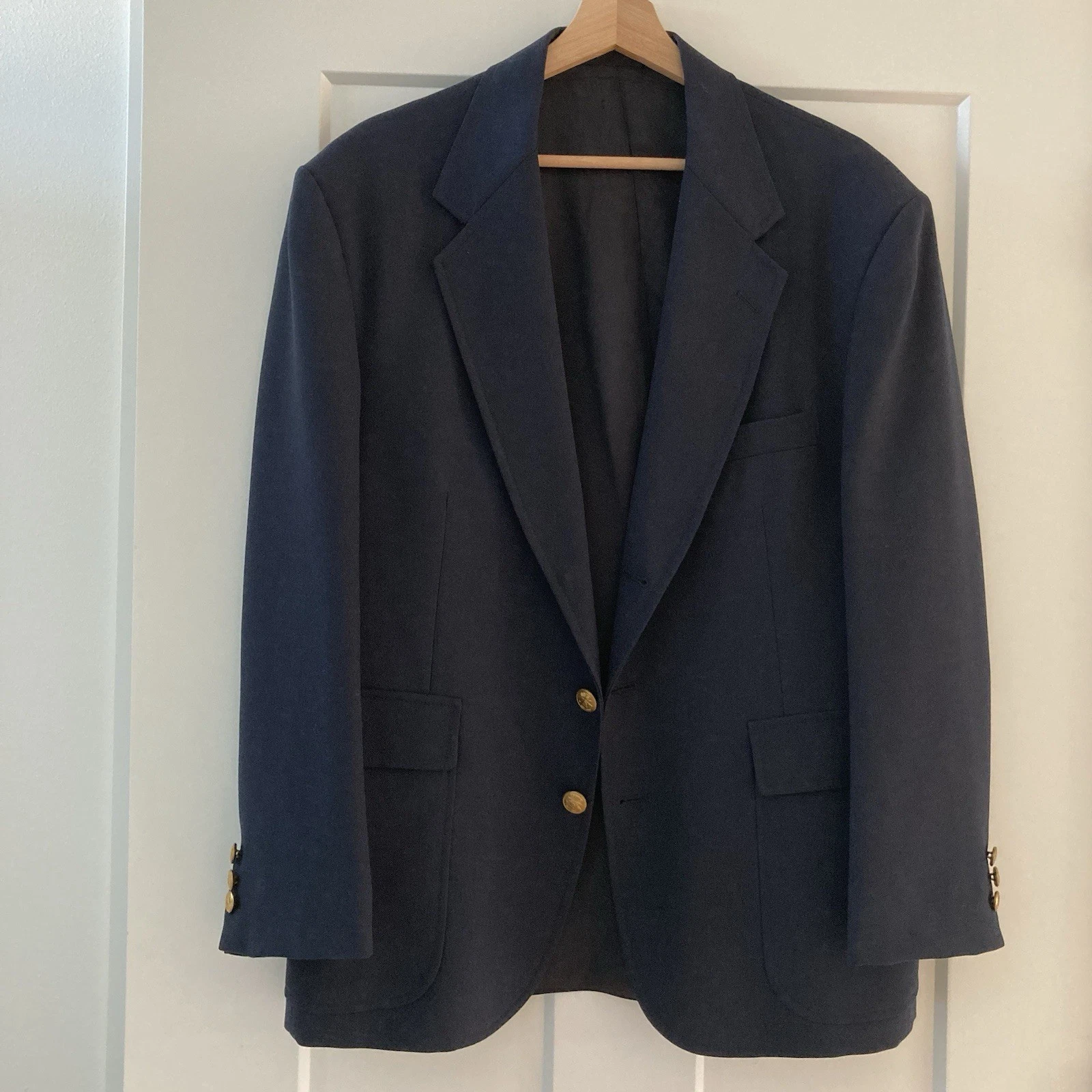 Vintage Orvis Hopsack Blazer Men's 42S Navy Blue Gold Button 3-Roll-2 Jacket