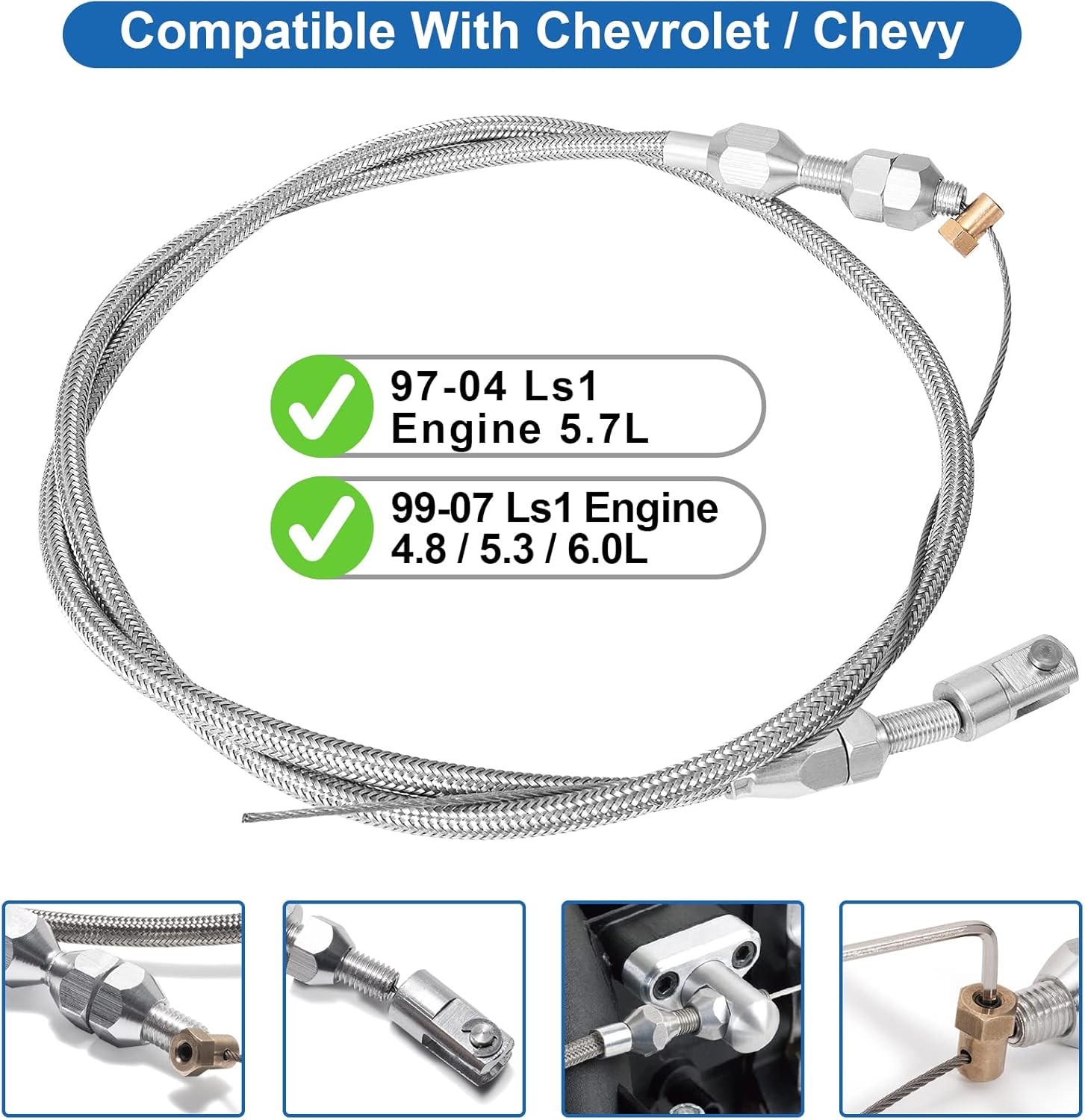 Spurtar 36" Braided Throttle Cable Kit, Compatible with 97-07 Chevrolet/Chevy LS