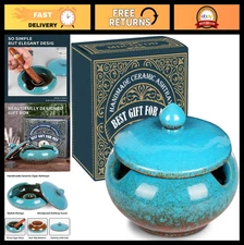 Windproof Ceramic Ashtray with Lid - Cigar & Cigarette Holder for Outdoor, Indoo