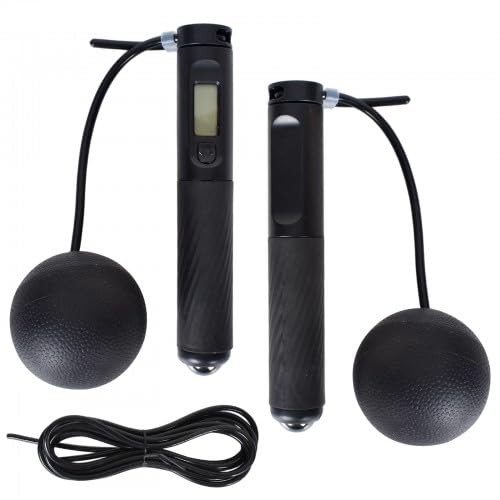 Corde à sauter sport noire avec compteur de calories et poignées lestées pour fitness