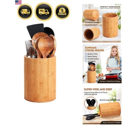Bamboo Utensil Holder Kitchen Organizer for Countertop Storage Spatulas Cutlery