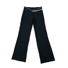 Bally Total Fitness Y2K Black Crossover Waist Wide Leg Yoga Pants Women's M 8-10