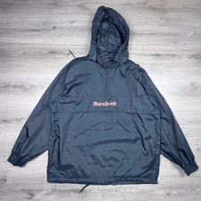 Vintage Reebok Hooded Anorak Jacket Navy Blue Pullover