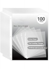 Sheet Protectors Letter Size, 100 Pack, 3 Hole Punch, Top Load, Documents