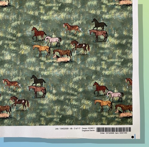 Dogwood Denim Fabric 28" x 18" Imperial Fat Quarter: Elegant Horses Grass Field - Picture 8 of 24