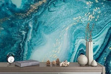 3D Blue Liquid Texture Wallpaper Wall Mural Removable Self-adhesive Sticker387