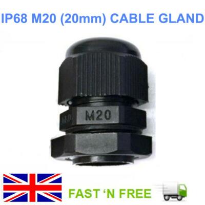 20 MM SCHWARZ M20 WASSERDICHT IP68 NYLON KABEL STOPFVERSCHRAUBUNG KONTERMUTTER FÜR ABZWEIG