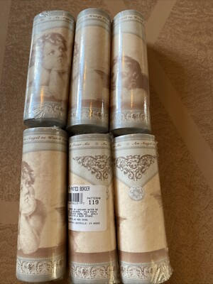 6 Rolls Vtg Guardian Angel Cherub Pre-pasted Wallpaper Border 4 Yds, 5  H USA