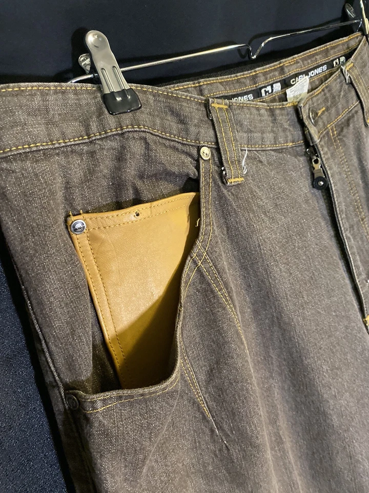 Pantalones de mezclilla vintage años 90 Y2K Carl Jones pierna ancha holgados marrón hip hop skate grunge 38x32 Foto 4 de 4