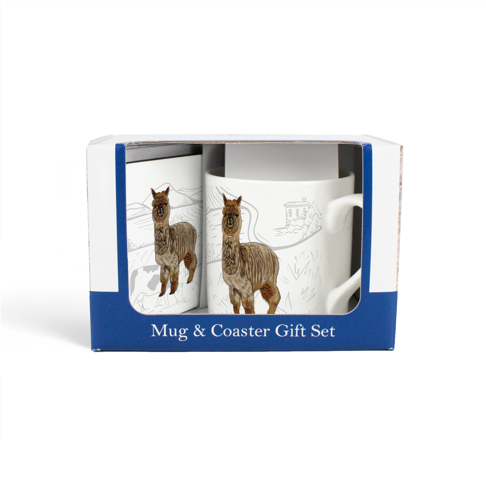 Alpaca Mug & Coaster Gift Set - Country Farm Bone China/Cork Farm Present