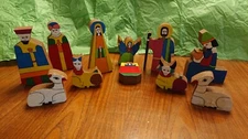 Nativity Set Painted Wood, Set Of 11 