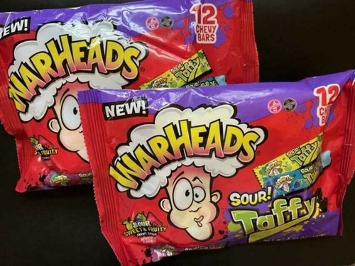 NEW! Warheads Sour Taffy Bars - Sour, Sweet & Fruity Chewy Candy- {LOT OF 2 BAGS - 第 1/3 張圖片