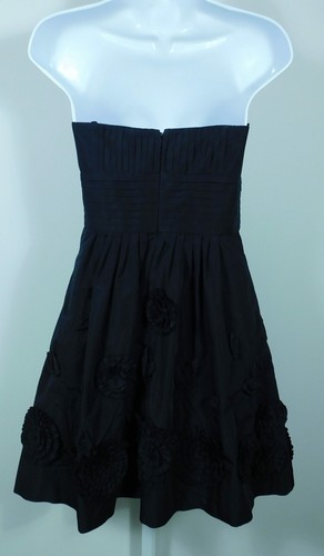 BCBG MAXAZRIA Black Taffeta Embroidered Strapless Dress Sz 6 - Picture 5 of 6