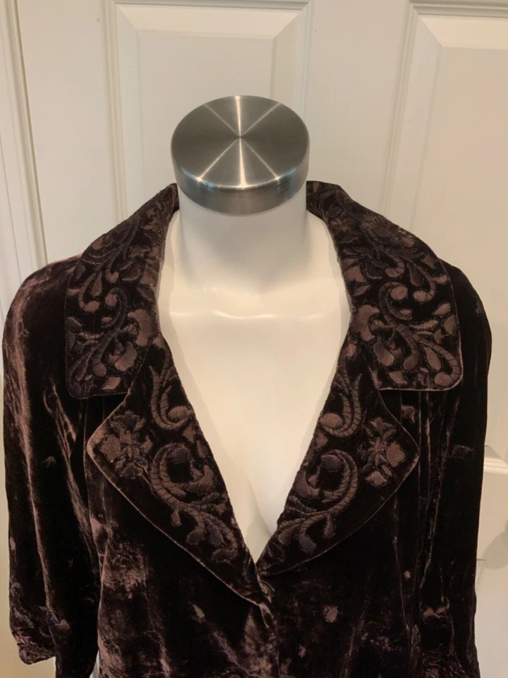 Chaqueta Elie Tahari Marrón Terciopelo Keren Floral Bordado Mezcla Seda Talla L, ¡NUEVA CON ETIQUETAS! Foto 2 de 4