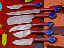 CUSTOM MADE HAND FORGED DAMASCUS STEEL CHEF KNIFE SET KITCHEN KNIVES 1689