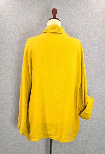 Bellambia Cardigan 3X Giallo Aperto Frontale Leggero Tabella Rotolo 100% Lino Italia - Foto 4 di 10