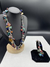 Sterling Silver And Multi Stone And Blown Glass Fetish Necklace & Bracelet 