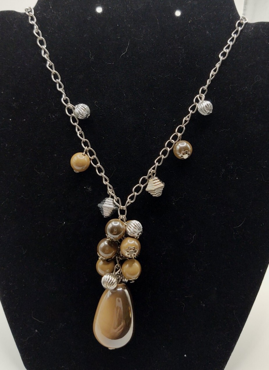 Vintage Necklace Unsigned Statement Silver Tone B… - image 2